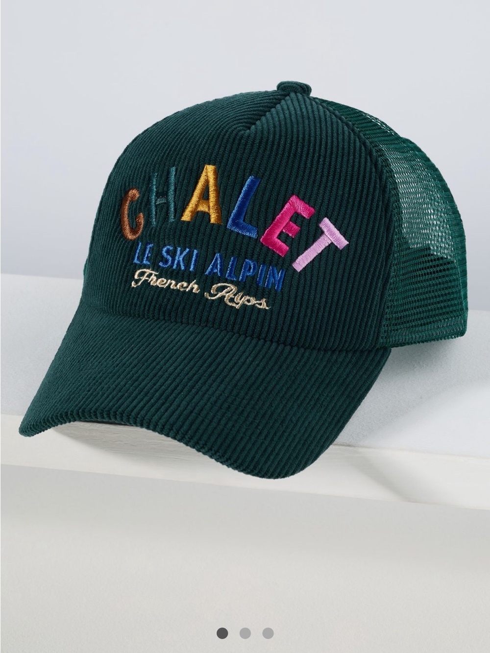Anthropologie Chalet Le Ski Alpin Embroidered Forest Green Trucker Hat